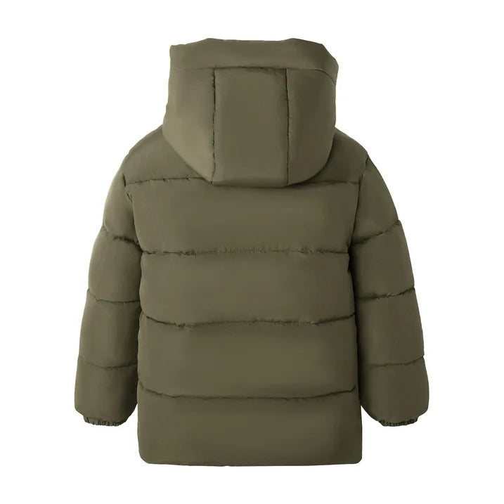 HILEELANG Kids Big Boys Warm Light Weight Padded Puffer Jacket with Hood Water-Resistant Winter Coat for Kids 6-13, Olive Green Outdoor Style