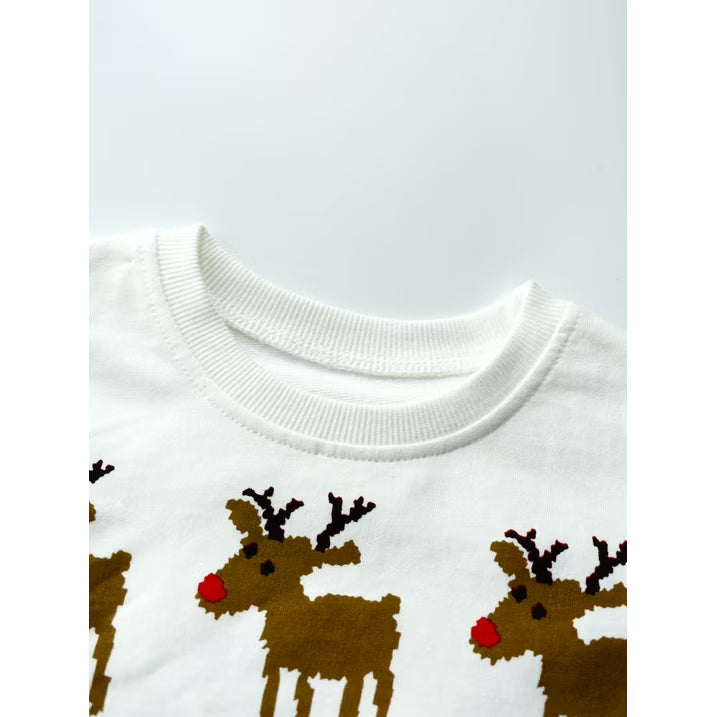 HILEELANG Toddler Boy（2-7Y) Sweatshirts Christmas Red Graphic Elk Pullover Cotton Crewneck Clothes