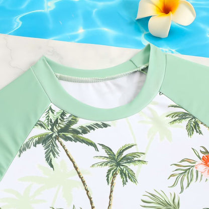 HILEELANG 3-8T Toddler/Little Girls Mint Green Palm Tree Rashguard Swimsuit