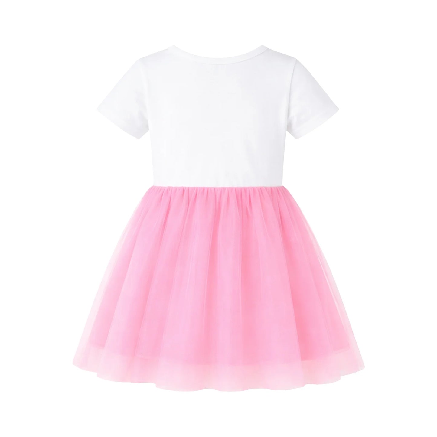 HILEELANG 2-7T Toddler Girls Unicorn Tulle Dress Short Sleeve Cotton Top with Pink Mesh Skirt 2T