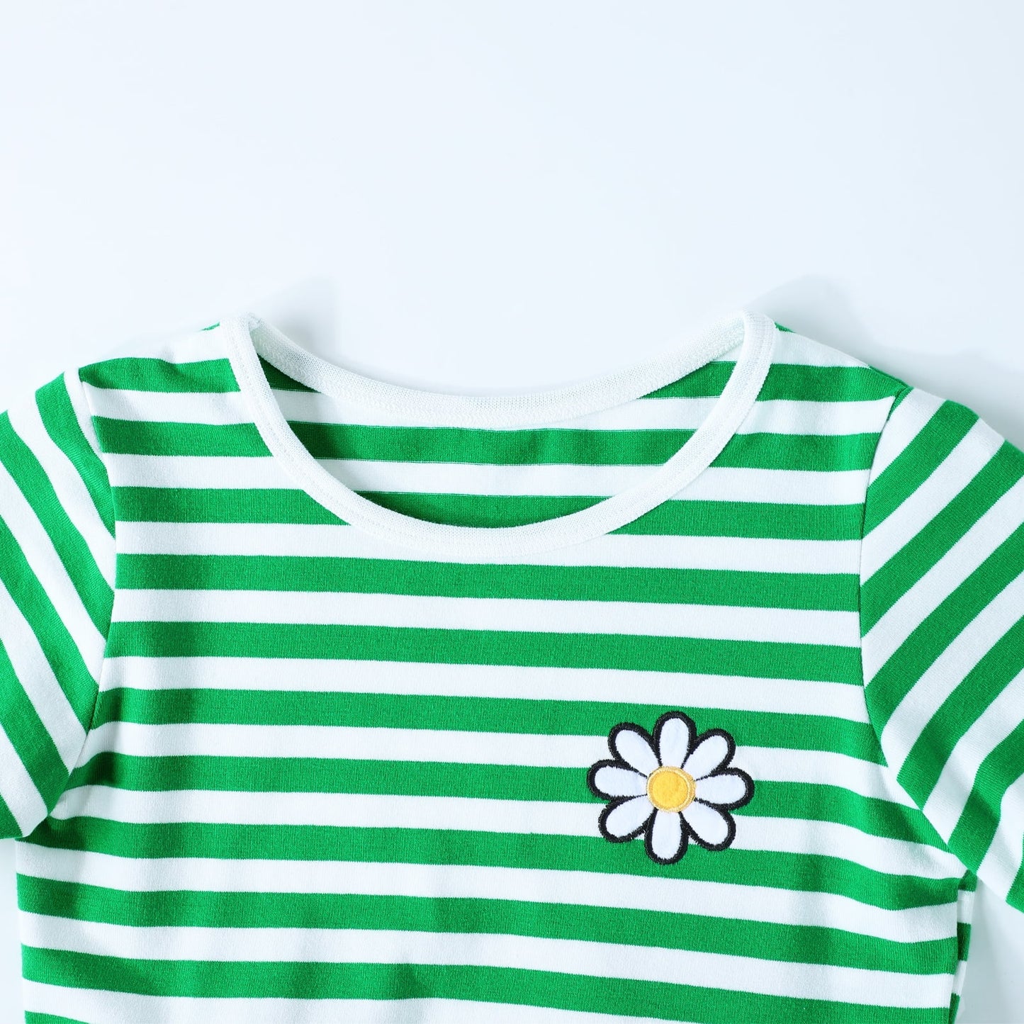 HILEELANG 2-8 Toddler Girls Green White Stripe Bunny Summer Play Dress