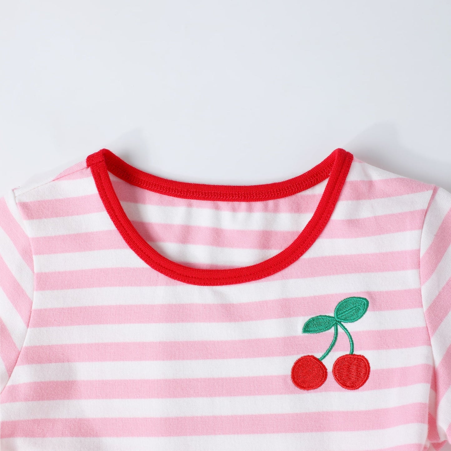 HILEELANG 2-8 Toddler Girls Pink White Stripe Cherry Summer Play Dress