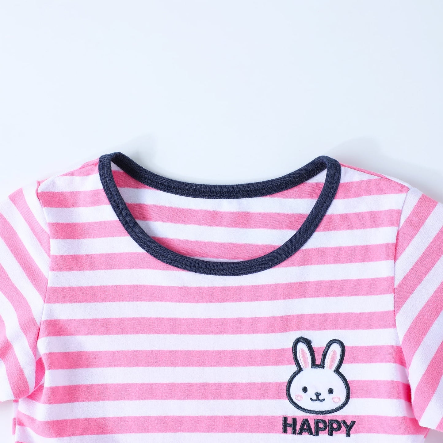 HILEELANG 2-8 Toddler Girls Pink White Stripe Bunny Summer Play Dress