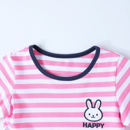 HILEELANG 2-8 Toddler Girls Pink White Stripe Bunny Summer Play Dress