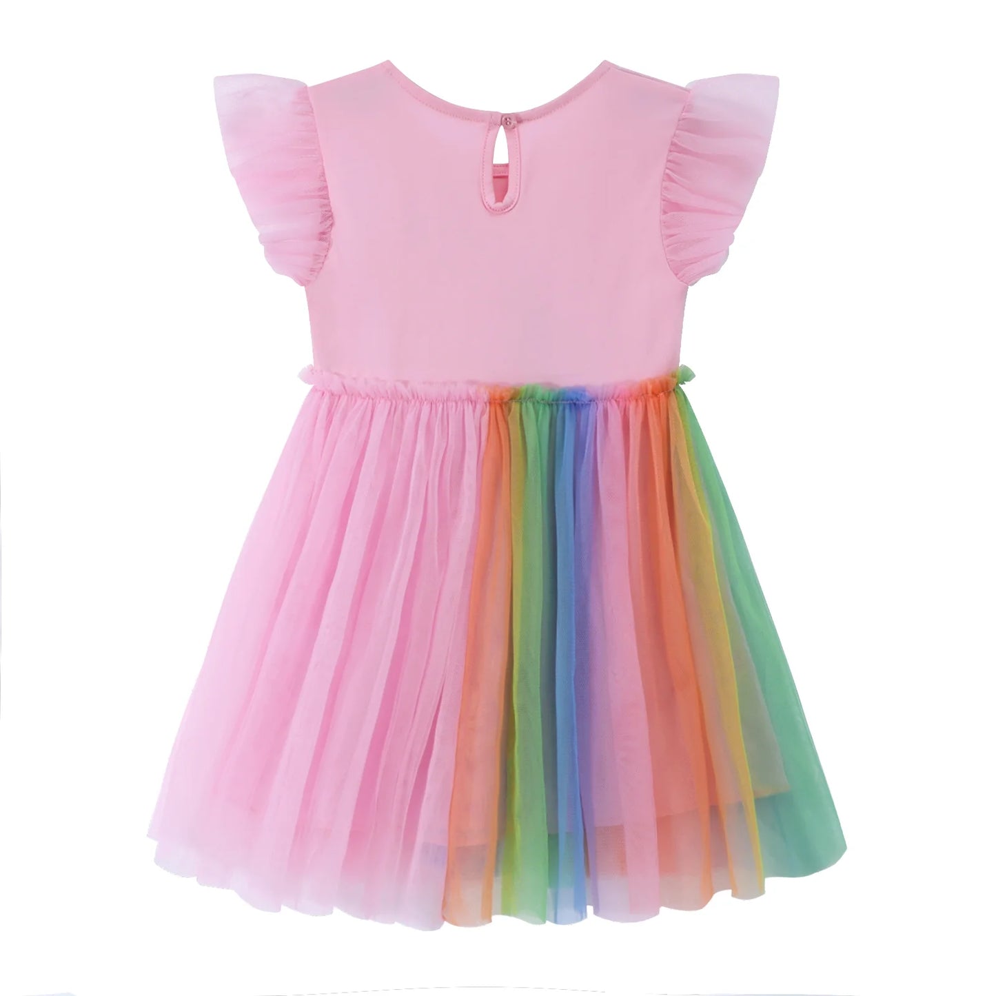 HILEELANG Baby Girl Dresses Short Ruffle Sleeve Cotton Tulle Tutu Pink Unicon Birthday Party Dresses
