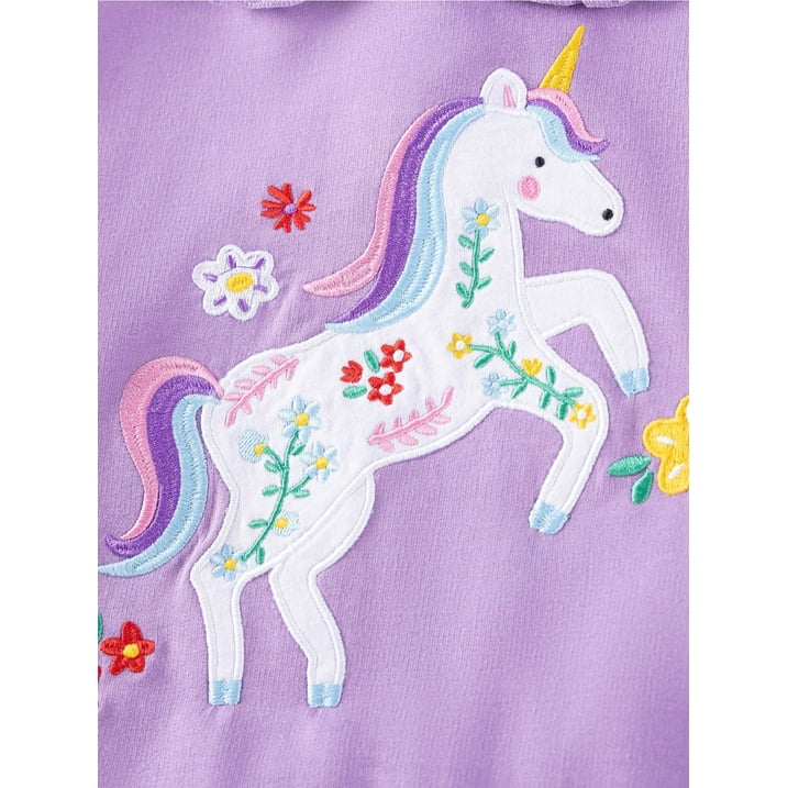 HILEELANG Toddler Girl Sweatshirt and Leggings Set （Age:2-7Y) – Long Sleeve Purple Unicorn Pullover with Collar and Off white Pants, Fall Winter Outfit for Kids