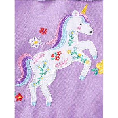 HILEELANG Toddler Girl Sweatshirt and Leggings Set （Age:2-7Y) – Long Sleeve Purple Unicorn Pullover with Collar and Off white Pants, Fall Winter Outfit for Kids