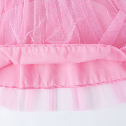 HILEELANG 2-7T Toddler Girls Unicorn Tulle Dress Short Sleeve Cotton Top with Pink Mesh Skirt 2T