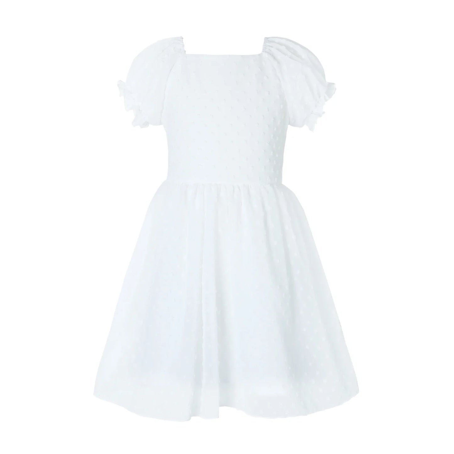 HILEELANG Girls White Swiss Dot Puff Sleeve Polyester Dress 4-5Y Little Girls