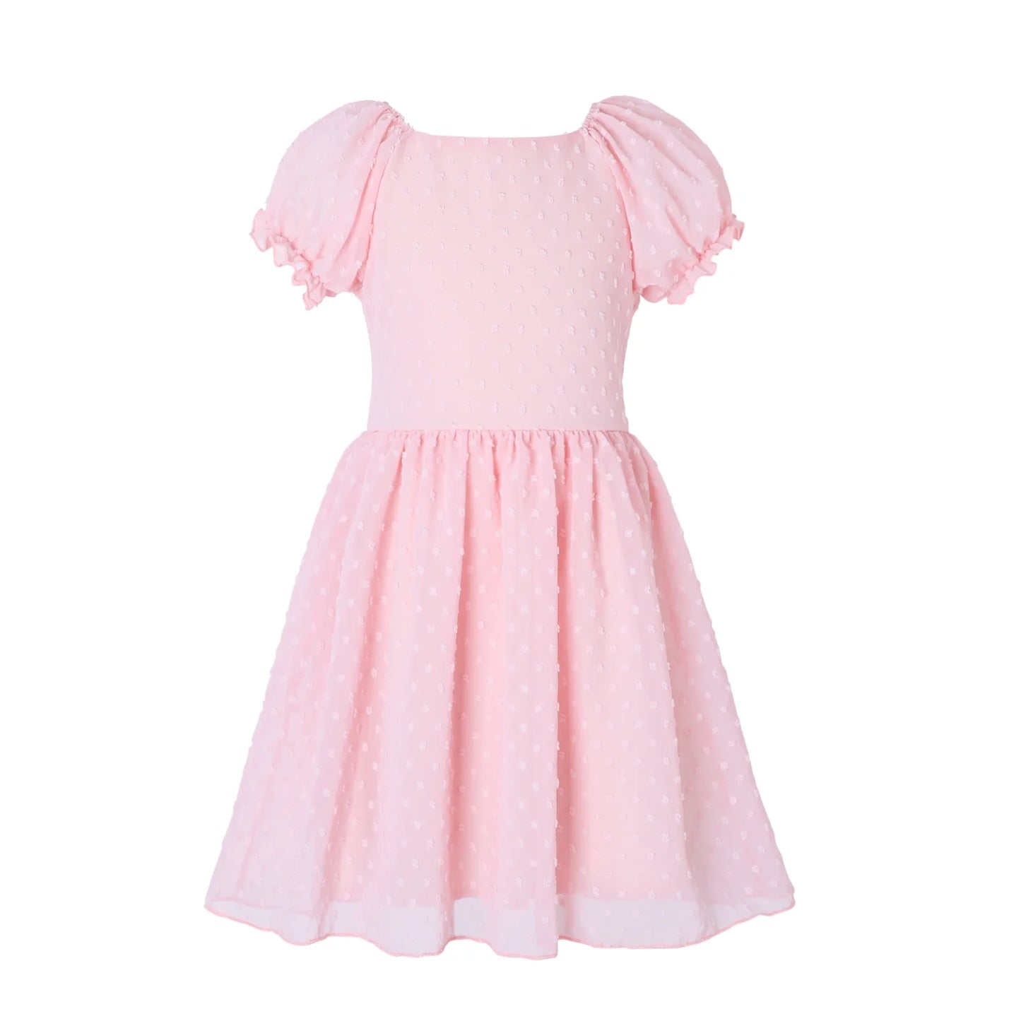 HILEELANG Girls Pink Swiss Dot Puff Sleeve Polyester Dress 4-5Y Little Girls