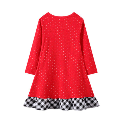HILEELANG Toddler Girl Christmas Dress Red Dot Santa Claus Long Sleeve Cotton Casual Tunic Shirt Jersey Play Dresses