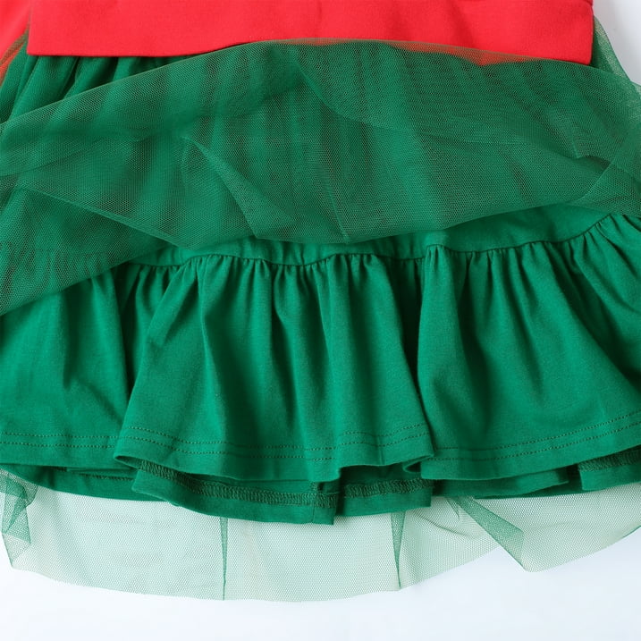 HILEELANG Toddler Girls Christmas Long Sleeve Tulle Dress Cotton Casual Red Unicorn Embroidery Jersey Shirt Fall Winter Holiday Playwear Dresses