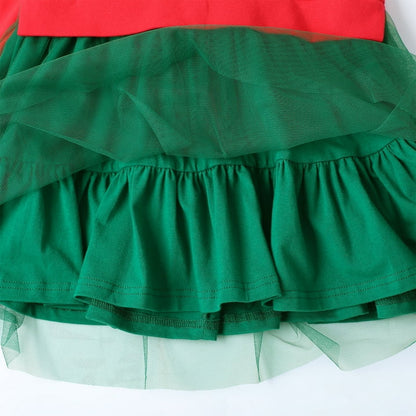 HILEELANG Toddler Girls Christmas Long Sleeve Tulle Dress Cotton Casual Red Unicorn Embroidery Jersey Shirt Fall Winter Holiday Playwear Dresses