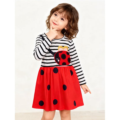 HILEELANG todddle Girls Long sleeved Dresses Christmas Casual Winter Cotton Casual Cute Party Cartoon Animal Ladybug Pattern Dress