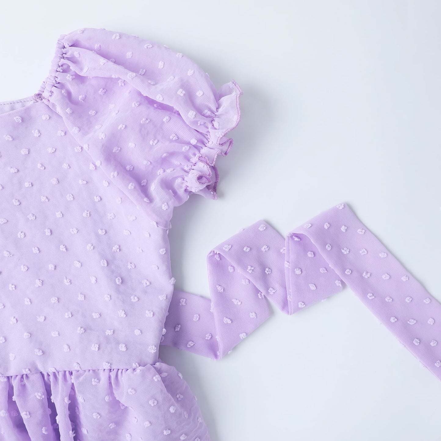 HILEELANG Girls Lavender Swiss Dot Puff Sleeve Polyester Dress 4-5Y Little Girls