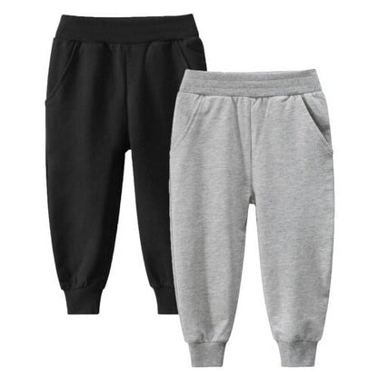 HILEELANG Kid's Cotton Cartoon Sweatpant Multipack - Toddler Boys' Jogger Pants 2-Pack, Black Grey