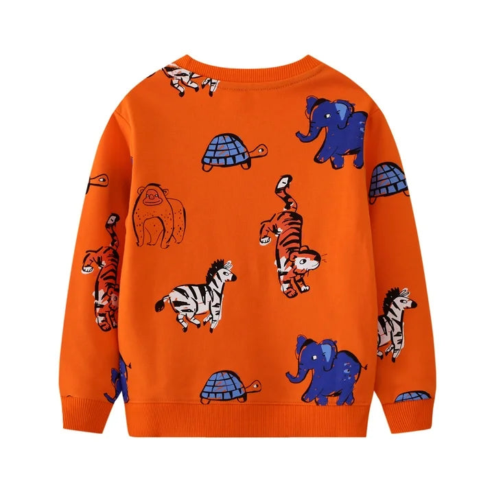 HILEELANG Kids Toddler(2-7Y) Sweatshirt Orange Tiger Elephant Zebra Graphic Pullover Top for Boys Girls