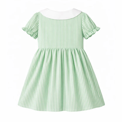 ILEELANG 2-7T Toddler/Little Girls Light Green White Stripe 100% Cotton Dress