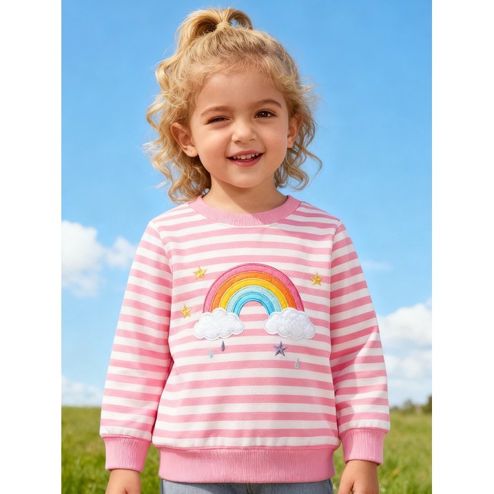 HILEELANG Toddler Girls(2-8Y) Sweatshirt -Pink Stripe Rainbow Pullover Crewneck Holiday Tops Long Sleeve