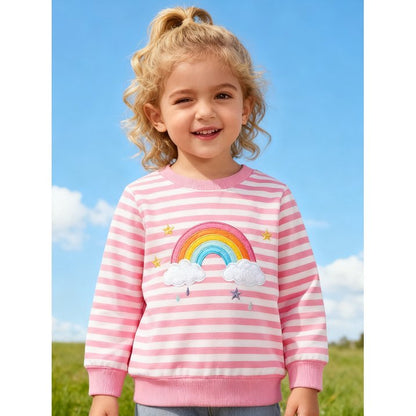 HILEELANG Toddler Girls(2-8Y) Sweatshirt -Pink Stripe Rainbow Pullover Crewneck Holiday Tops Long Sleeve