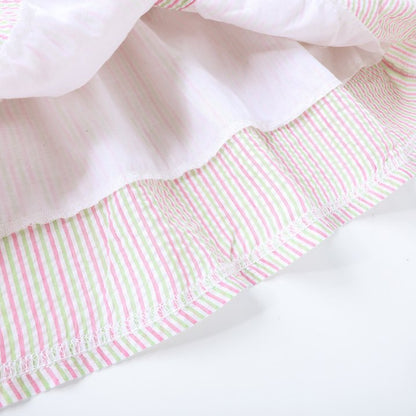 HILEELANG 2-7T Toddler/Little Girls Pink Green Lavender Stripe 100% Cotton Dress