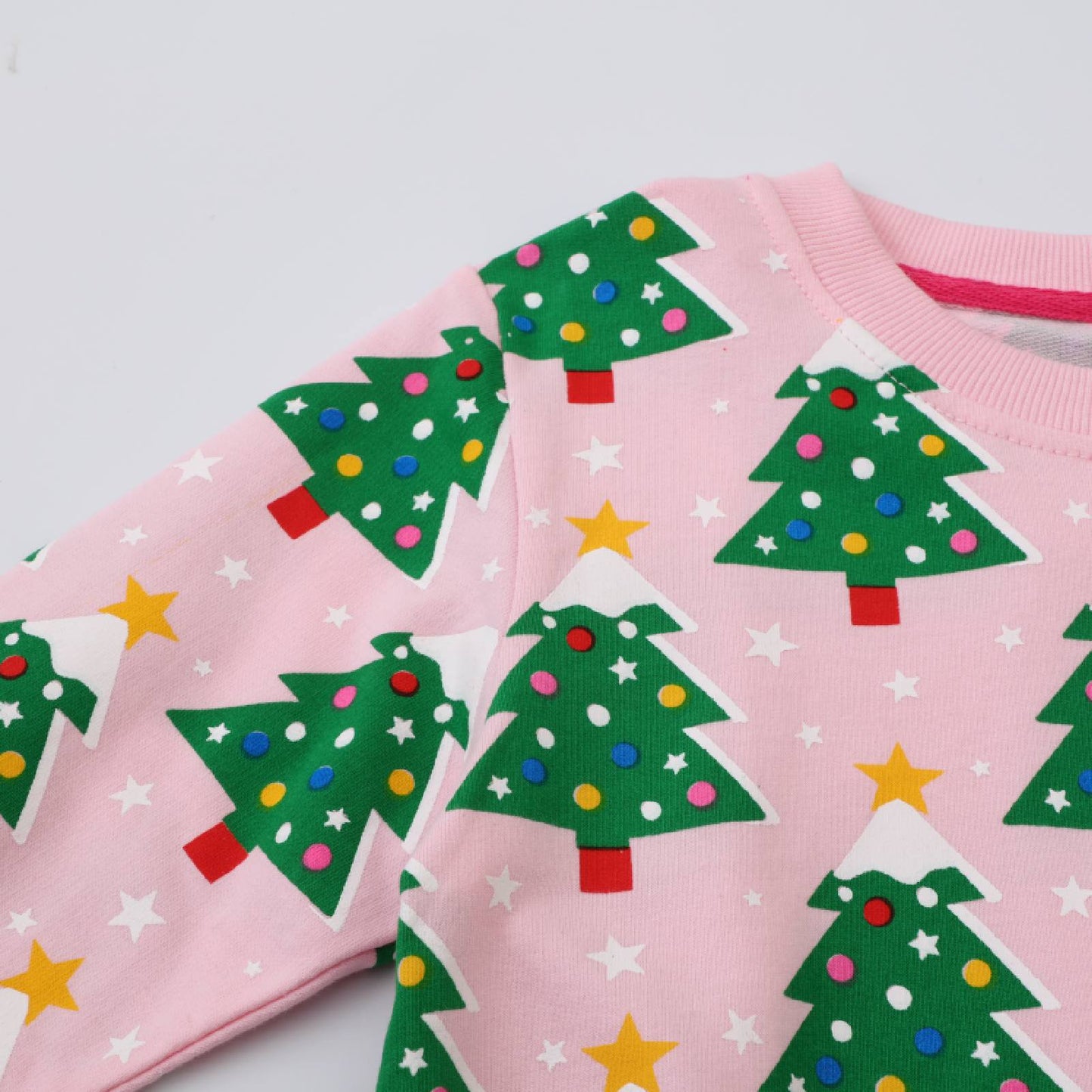 HILEELANG Toddler Girl Sweatshirts Pink Christmas trees Printed Cotton Casual Crew Neck Long Sleeve Tops Shirt