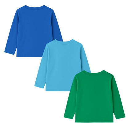 HILEELANG Toddler(2-7Y) Boys' 3-Pack Long Sleeve T-Shirts Cotton Graphic Tees Crewneck Nature & Animal Print Shirts for Kids