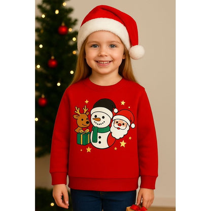 HILEELANG Kids Christmas Sweatshirt, Cotton Pullover Holiday Top with Santa Claus, Snowman and Reindeer Print, Unisex Long Sleeve Shirt for Toddler Boys Girls