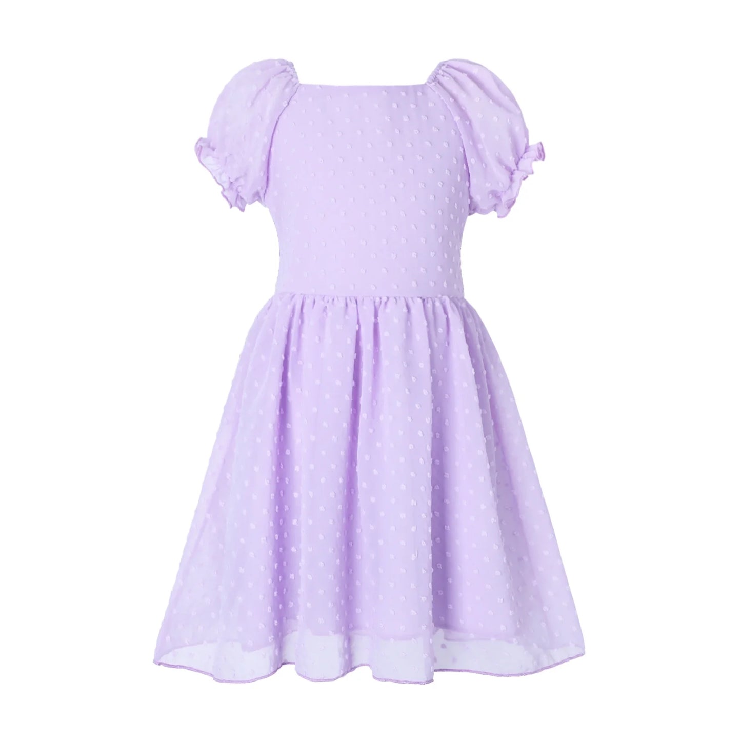 HILEELANG Girls Lavender Swiss Dot Puff Sleeve Polyester Dress 4-5Y Little Girls