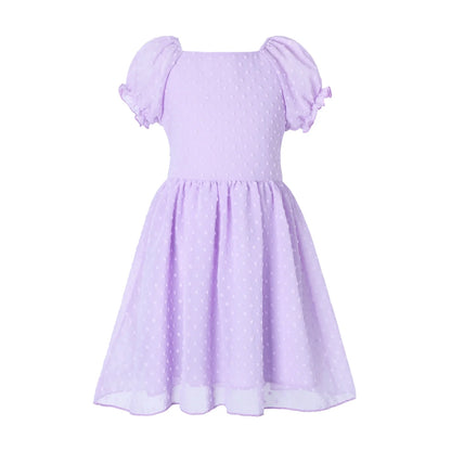 HILEELANG Girls Lavender Swiss Dot Puff Sleeve Polyester Dress 4-5Y Little Girls