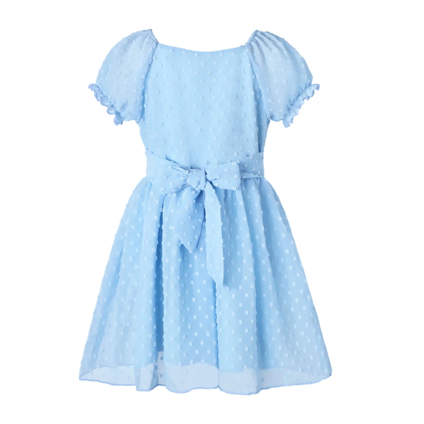 HILEELANG Girls Light Blue Swiss Dot Puff Sleeve Polyester Dress 4-5Y Little Girls