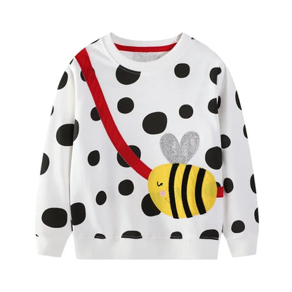 HILEELANG Toddler Girls(2-7Y) White Sweatshirt Cotton Casual Dot Bee Long Sleeve Pullover Top