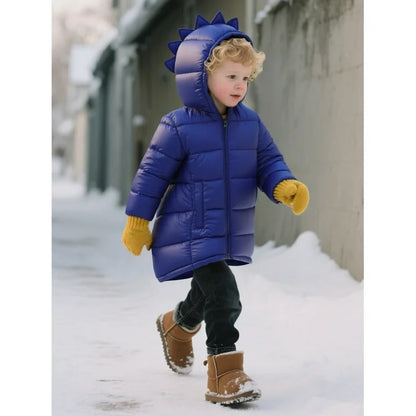 HILEELANG Toddler Boy Girl  (12M-7Y) Winter Puffer Jackets Coats Navy Blue Dinosaur Hooded Light Weight Padded Outerwear