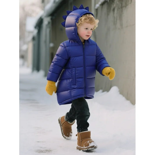 HILEELANG Toddler Boy Girl  (12M-7Y) Winter Puffer Jackets Coats Navy Blue Dinosaur Hooded Light Weight Padded Outerwear