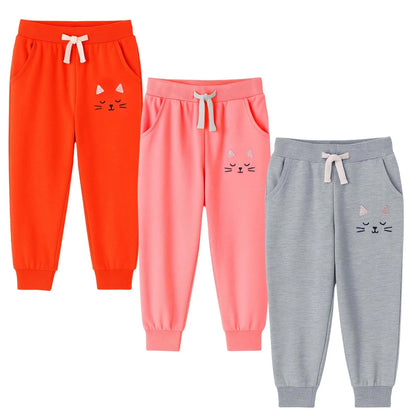 HILEELANG Toddler Girls' Jogger Pants 3-Pack Pull on Cotton French Terry Solid Adjust Black Red Purple Ruffle Pocket SweatPants 2Y