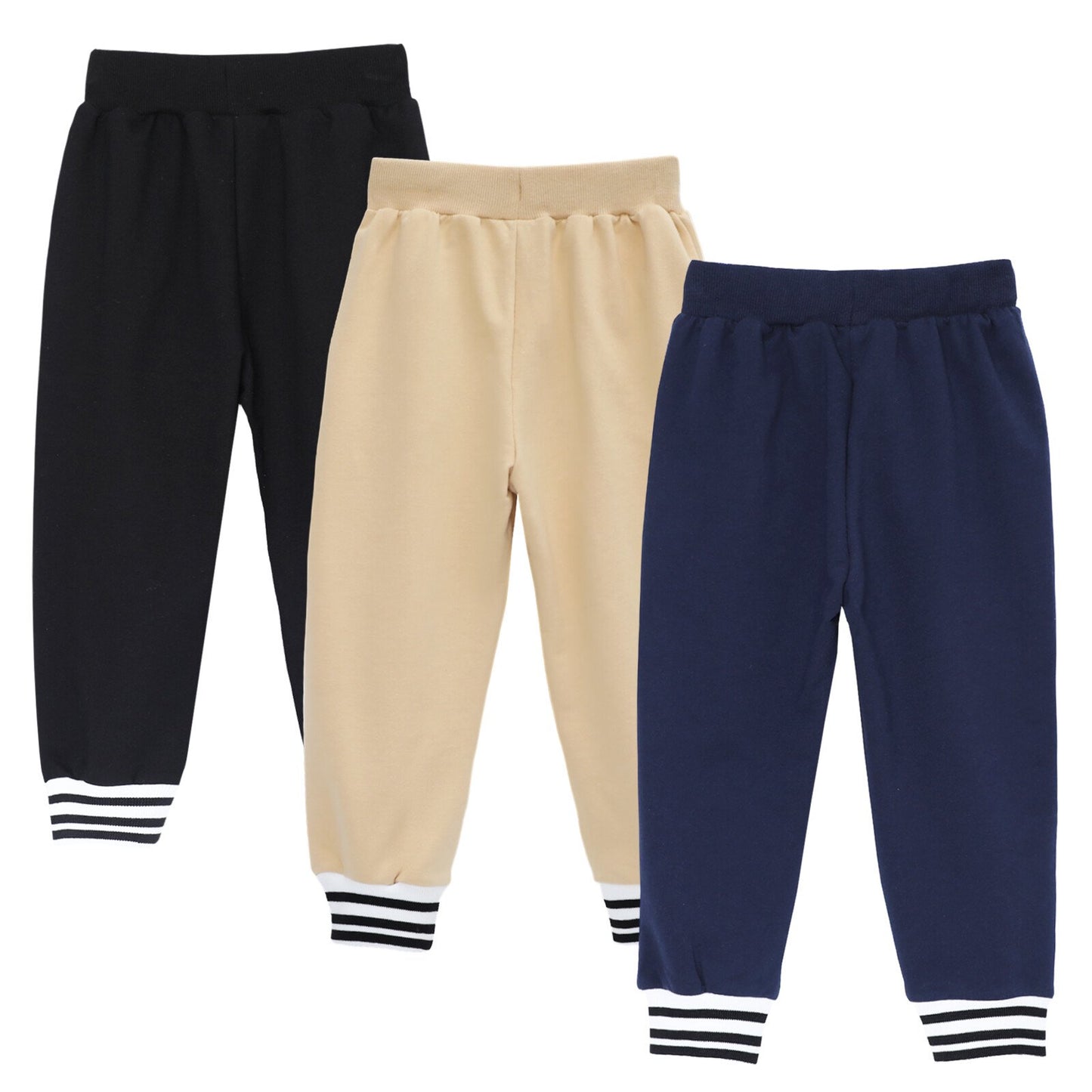 HILEELANG Toddler Boys Jogger Sweatpants 3-Pack, 100% Cotton French Terry Pants with Drawstring and Pockets,colors—black, Khaki, and navy