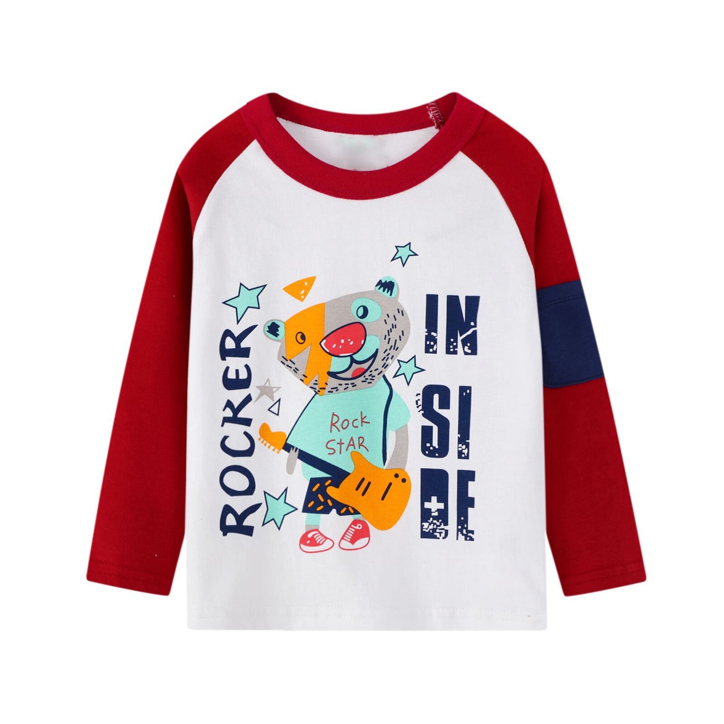 HILEELANG Toddler Boys Long-Sleeve T-Shirts Raglan Pocket Crewneck Cotton Cartoon Christmas Active Tops Tees 3 Pack 2T
