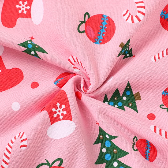 HILEELANG Toddler Girl Christmas Sweatshirts Pink Sock Graphic Cotton Crewneck Pullover Tops Sweater Shirts