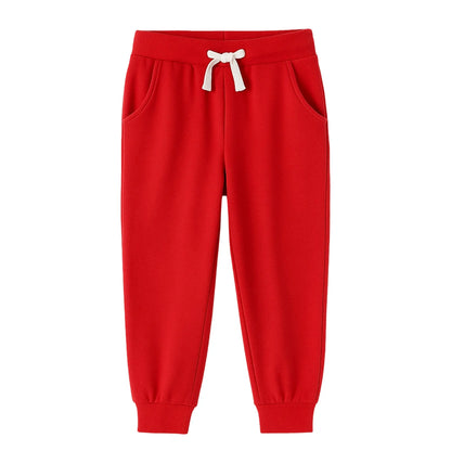 HILEELANG Toddler Girls' Jogger Pants 3-Pack Pull on Cotton French Terry Solid Adjust Black Red Purple Ruffle Pocket SweatPants 2Y