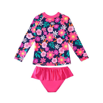 HILEELANG 3-9T Toddler/Little Girls Navy Pink Floral Rashguard Swimsuit
