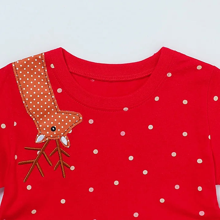 HILEELANG Toddler Girl Kids' Christmas Dress Red Polka Dot Long Sleeve Santa Snowman Appliques Holiday Outfit Jersey Shirt Playwear Dresses