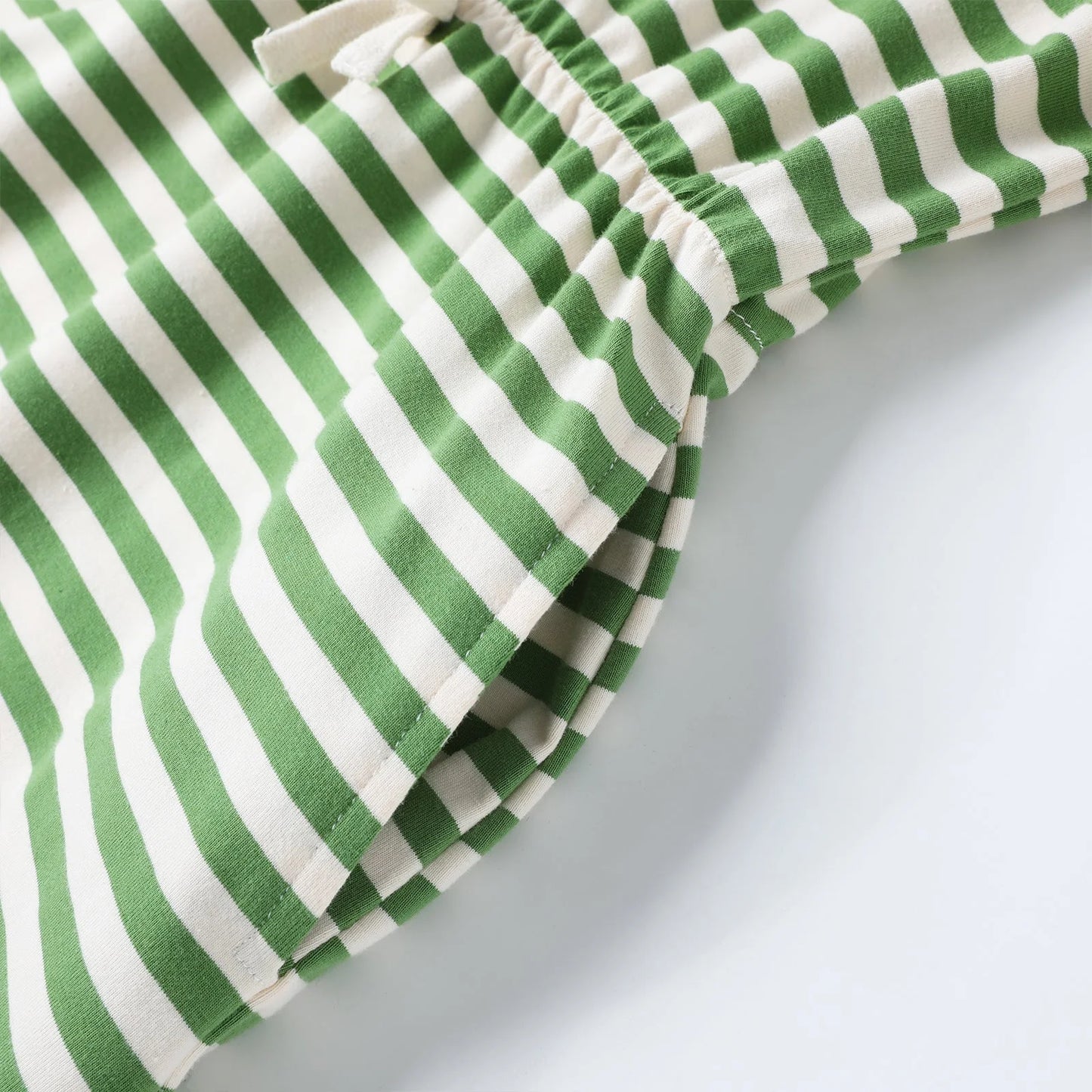 HILEELANG 4–13 Little/Big Girls Green White Stripe V-Neck Short Sleeve Dress with Waist Tie