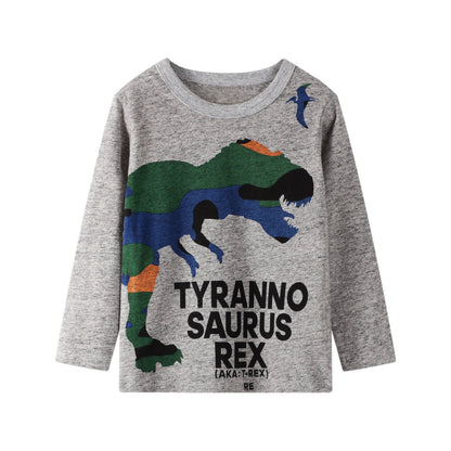 HILEELANG DINO TSHIRT: Toddler Kids Boy Long Sleeve Top Tee Shirt, Cotton Crewneck, Casual