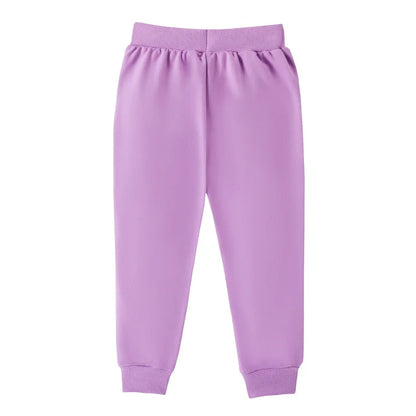 HILEELANG Toddler Girls（Age:12M-7Y) Cotton Joggers Sweatpants Floral Embroidery Drawstring Waist and Pockets-Purple Navy Blue Casual Athletic Pants for Kids