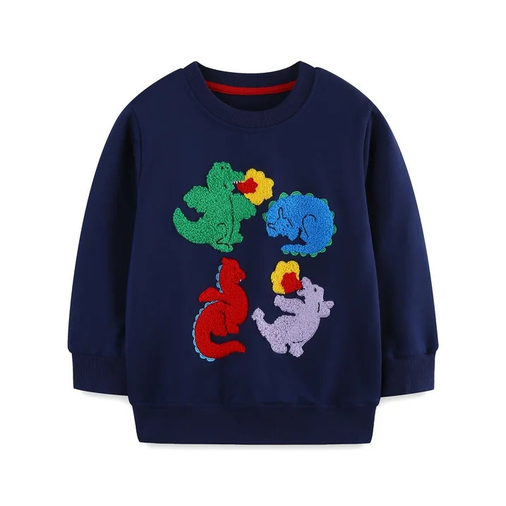 HILEELANG Toddler Boys（2-7Y) 2-Piece Outfit Set,3D Appliqué Dinosaur Patch Sweatshirt and Jogger Pants, Cozy Fall Spring Tracksuit