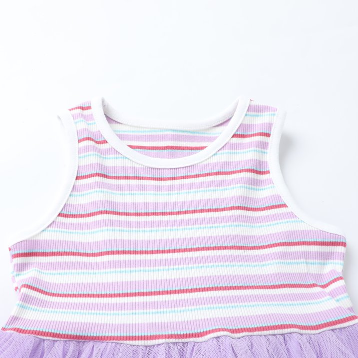 HILEELANG 2-7T Toddler Little Girls Pastel Striped Ribbed Tulle Dress, Lavender Purple Sleeveless Sundress