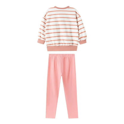 HILEELANG Toddler Girl Christmas Sweatshirt and Leggings Set （Age:2-7Y) – Long SleevePink Stripe XMAS Pullover and Pinink Pants, Fall Winter for Kids
