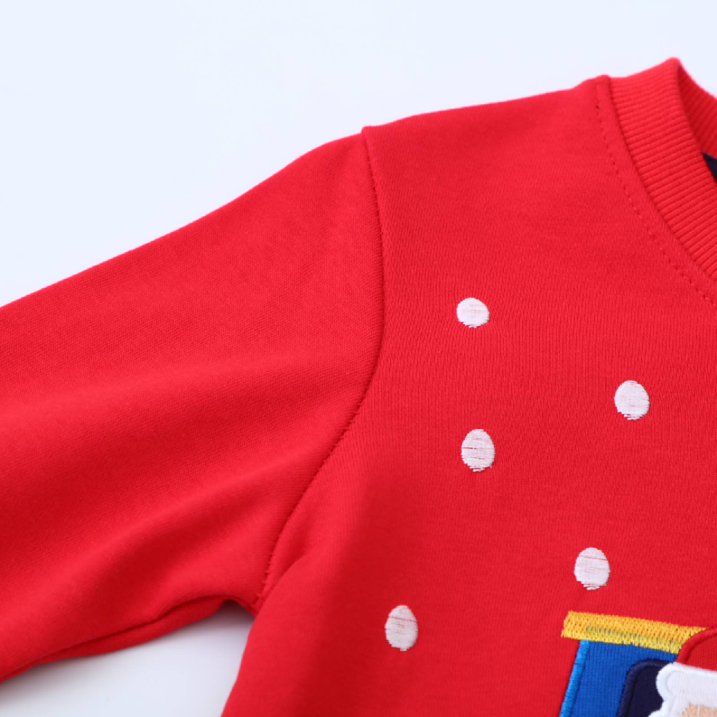 HILEELANG Toddler Boy Sweatshirts Red Christmas Cotton Casual Crewneck Santa Claus Applique Pullover Tops Sweater Shirts