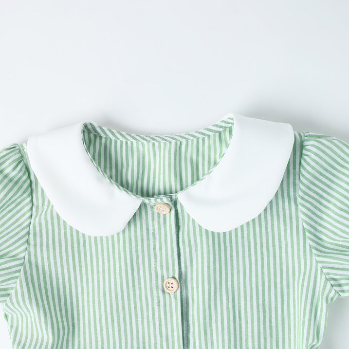 ILEELANG 2-7T Toddler/Little Girls Light Green White Stripe 100% Cotton Dress