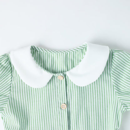 ILEELANG 2-7T Toddler/Little Girls Light Green White Stripe 100% Cotton Dress